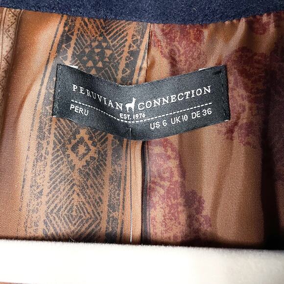 Peruvian Connection Navy Military Dress Coat Double Breasted Alpaca Wool Sz 6 - Picture 4 of 8